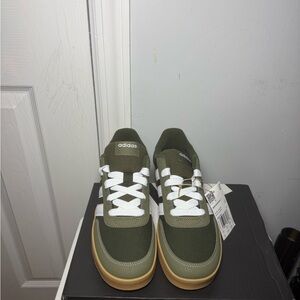 Adidas Olive and White Casual Sneakers( size 6Y an 7 women)